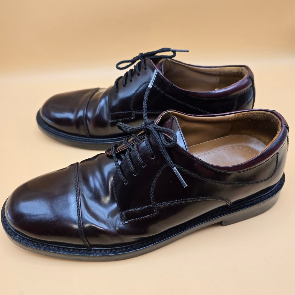 Johnston & Murphy Mens 7.5 M Burgundy Leather Cap Toe Derby Shoes 20-1253